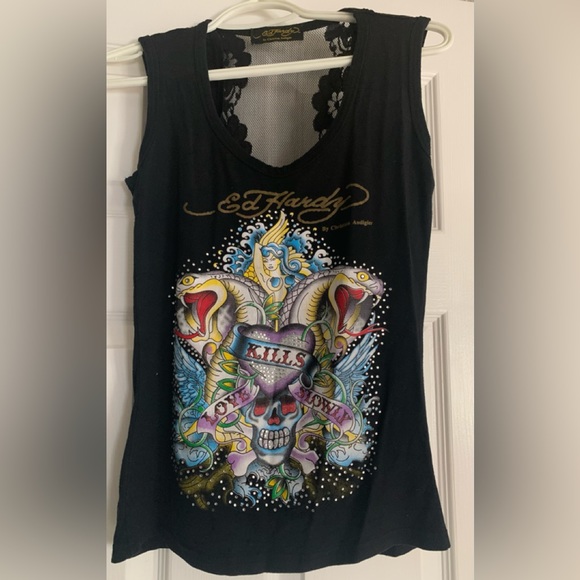 2 Ed Hardy Tank Tops size Small Love Kills Slowly - Picture 1 of 9